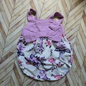 Baby Girl Floral Bubble Romper Purple & Pink Rose Print Boho Sunsuit 6-9M Jumper